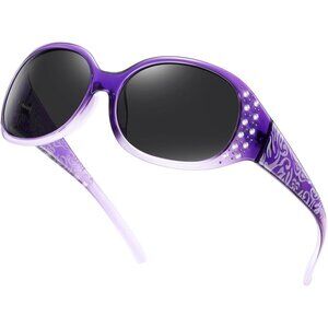 Womens Polarized Blue Frame Eyes Protection Sunglasses Rhinestone Around Wrap